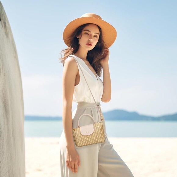 Women Crossbody Bag Straw Woven Small Summer Beach Purse Shoulder Clutch - Picture 3 of 7